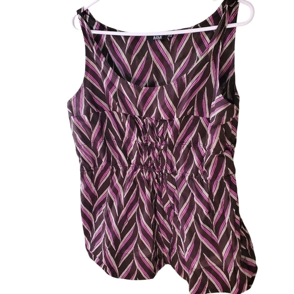 A.N.A Brown Purple Tan Elastic Waist Tank top Semi Sheer Y2K Size XL